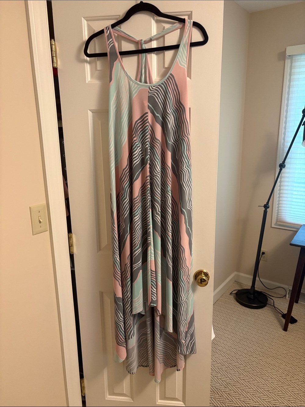 Tori Richard Pink, Mint & Gray High-Low Maxi Dress